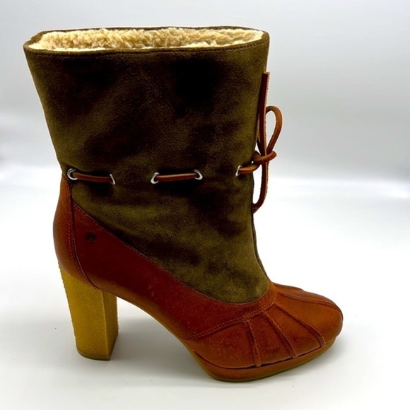 Rockport - Courtlyn Brown Leather Green Suede Slip On Duck Boots Size 8.5 - Picture 4 of 14